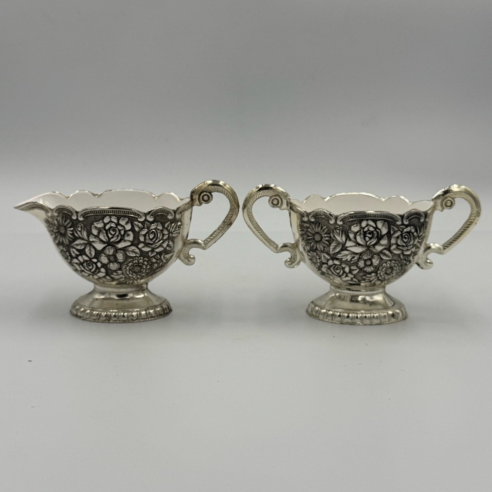 Vintage Eales 1779 Silver Enamel Lined Creamer & Sugar Set